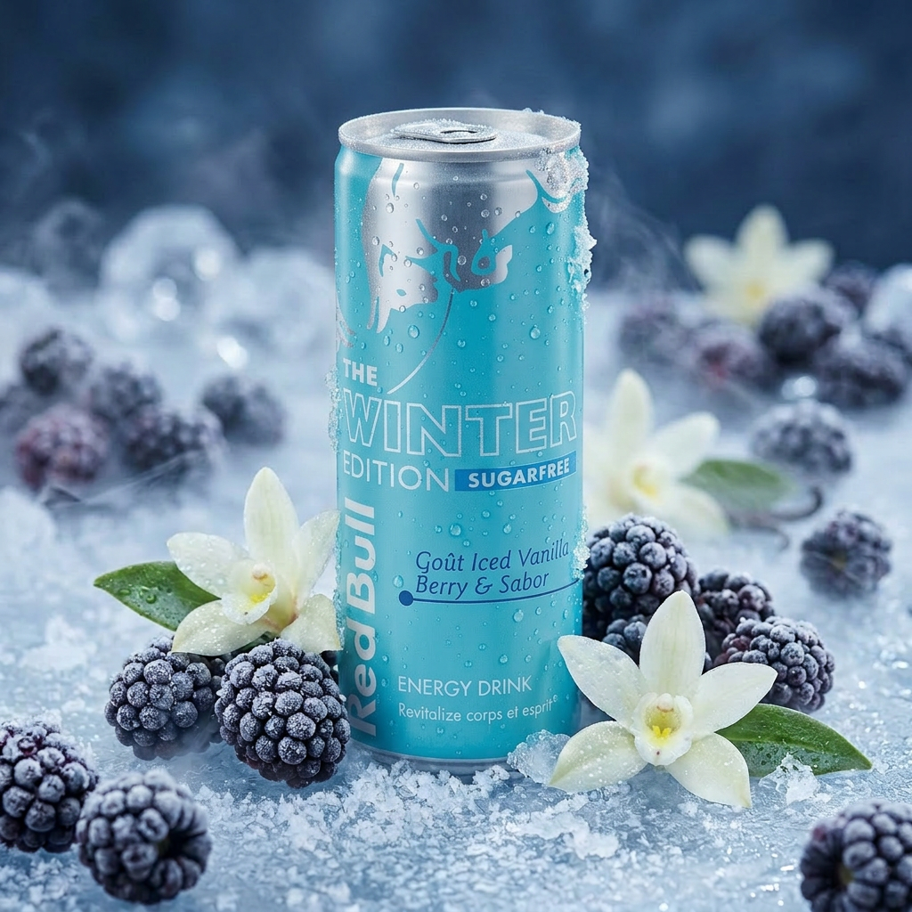 <tc>Red Bull</tc> Suikervrije suikervrije vanille-energiedrank in wintereditie met vanille en bessen.