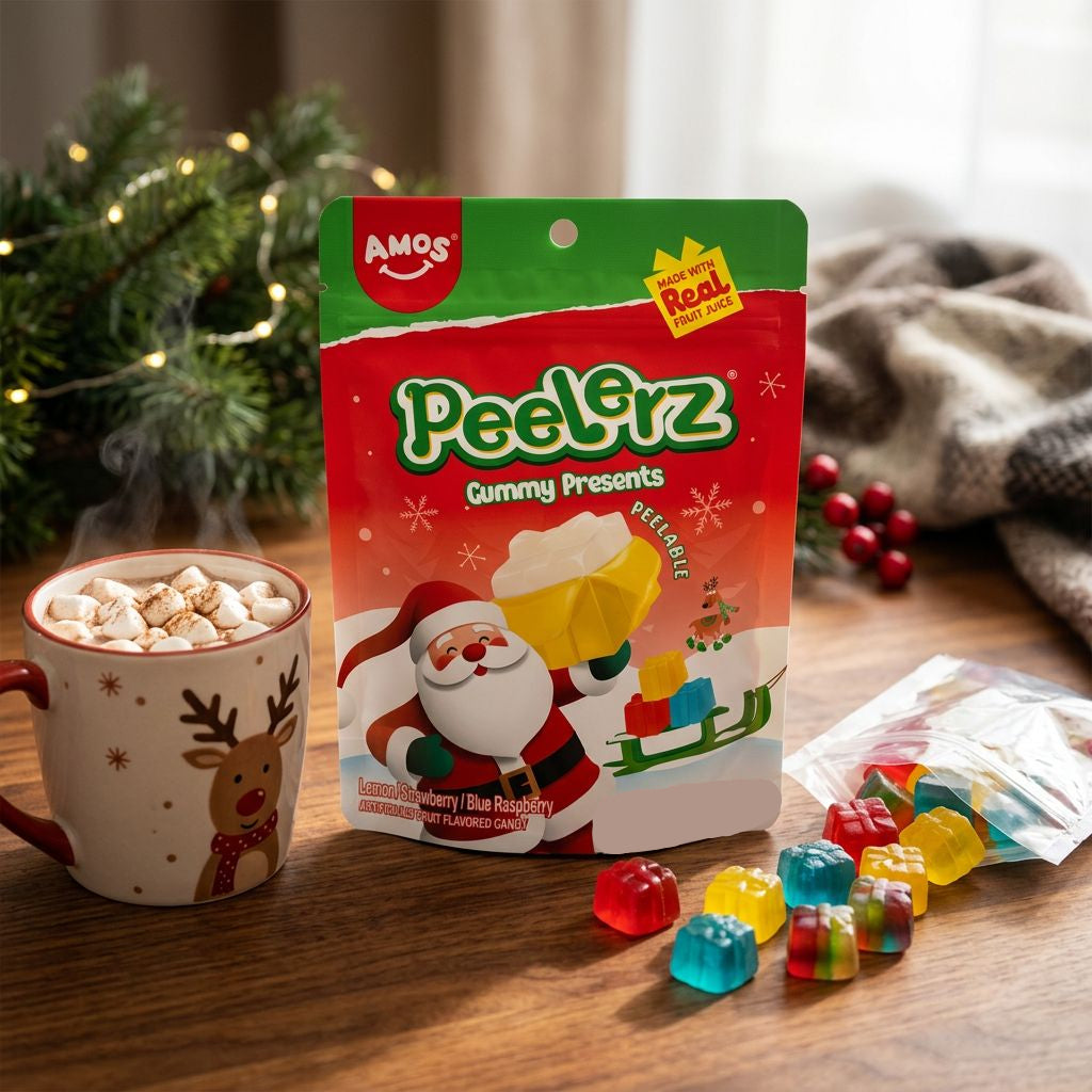 Amos Peelerz bonbons gummies cadeaux de Noël, format sachet, confiserie americaine, disponible sur My American Shop