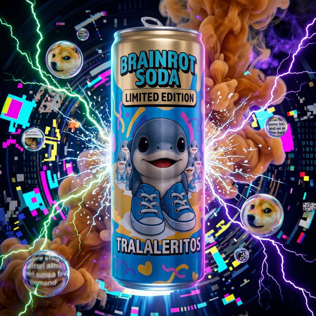 Brainrot Soda Los Tralaleritos, canette collector sans sucre zéro calorie, importée des USA, disponible sur My American Shop
