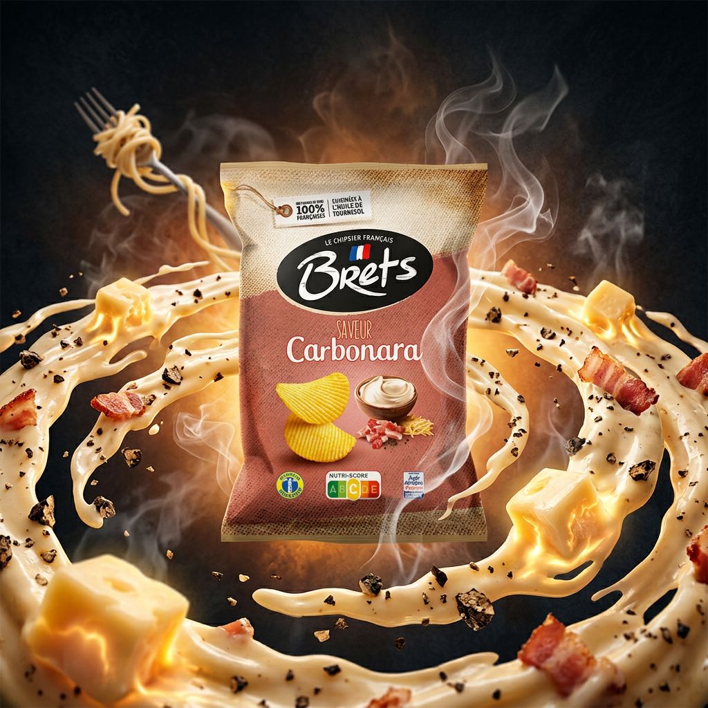 Chips Brets Flavour Carbonara, saveur crème fromage et poivre, snack français original, disponible sur My American Shop