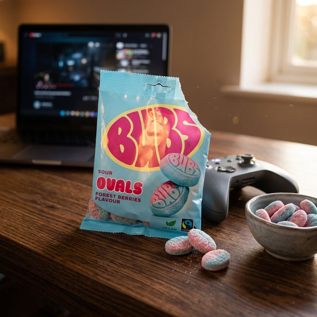 Bubs Godis Goody Sour Ovals framboise myrtille, bonbons acidulés suédois en sachet, disponible sur My American Shop