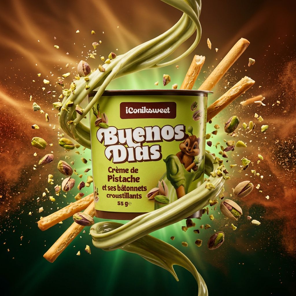 Buenos Dias Pistachio Cream Sticks, gressins croustillants et crème pistache à tremper, disponible sur My American Shop