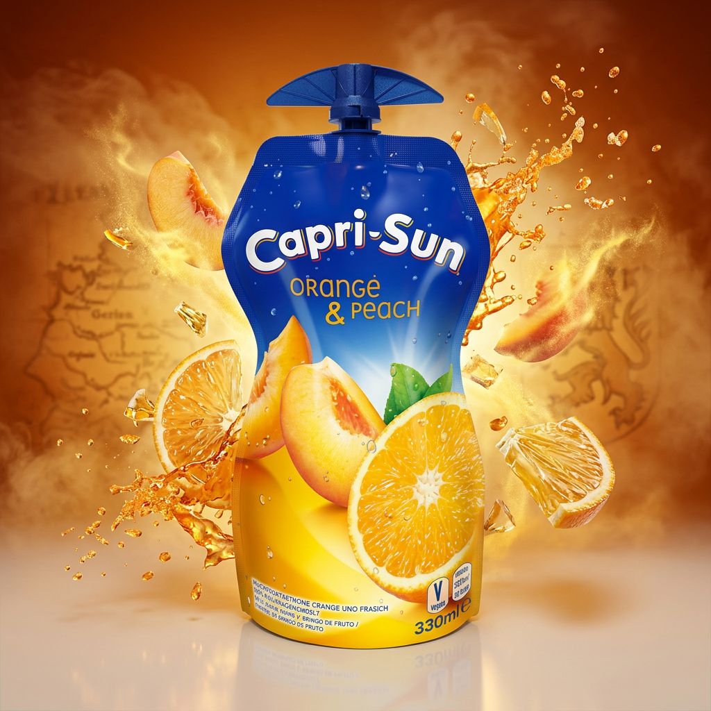 Capri Sun Orange Pêche, pochette souple avec paille, boisson fruitée, disponible sur My American Shop