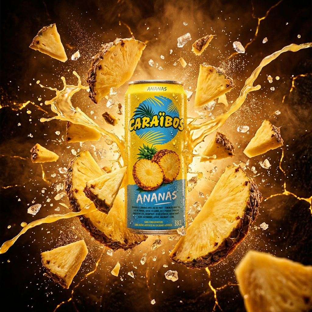 Caraïbos Pineapple, jus d'ananas tropical en bouteille, importé, disponible sur My American Shop