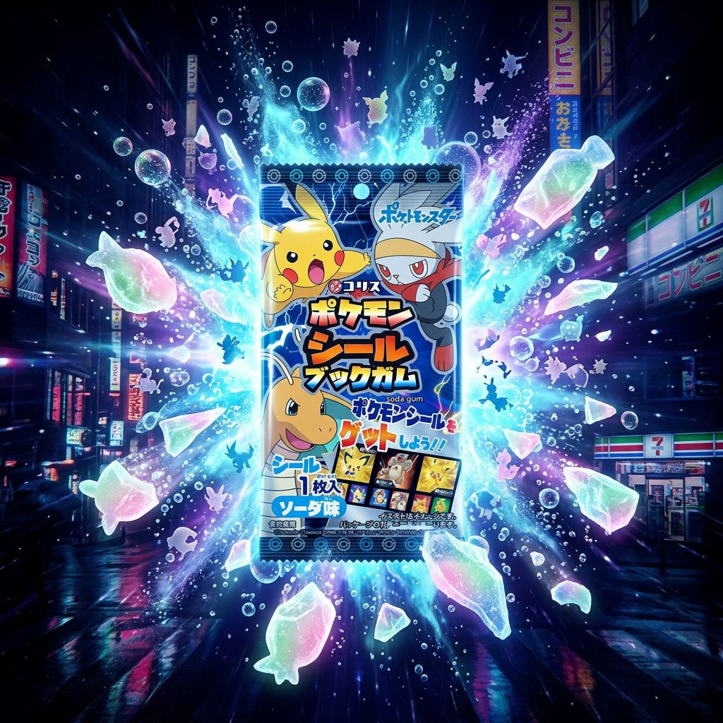Coris Pokemon Seal Book Gum Soda, chewing-gum japonais saveur soda avec stickers Pokémon, disponible sur My American Shop