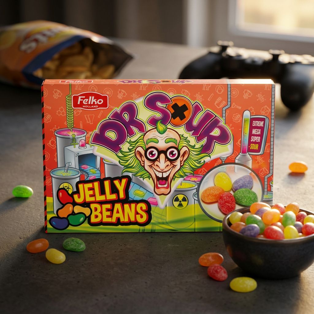 Dr Sour Jelly Beans acidulés, bonbons américains multicolores en sachet, disponible sur My American Shop