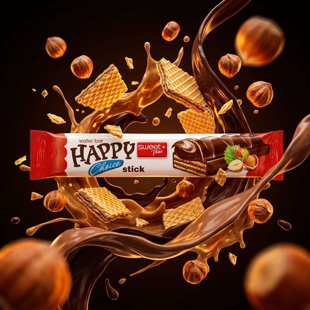 Happy Choice Wafer Stick noisette et cacao 32g, gaufrette croustillante enrobée, disponible sur My American Shop