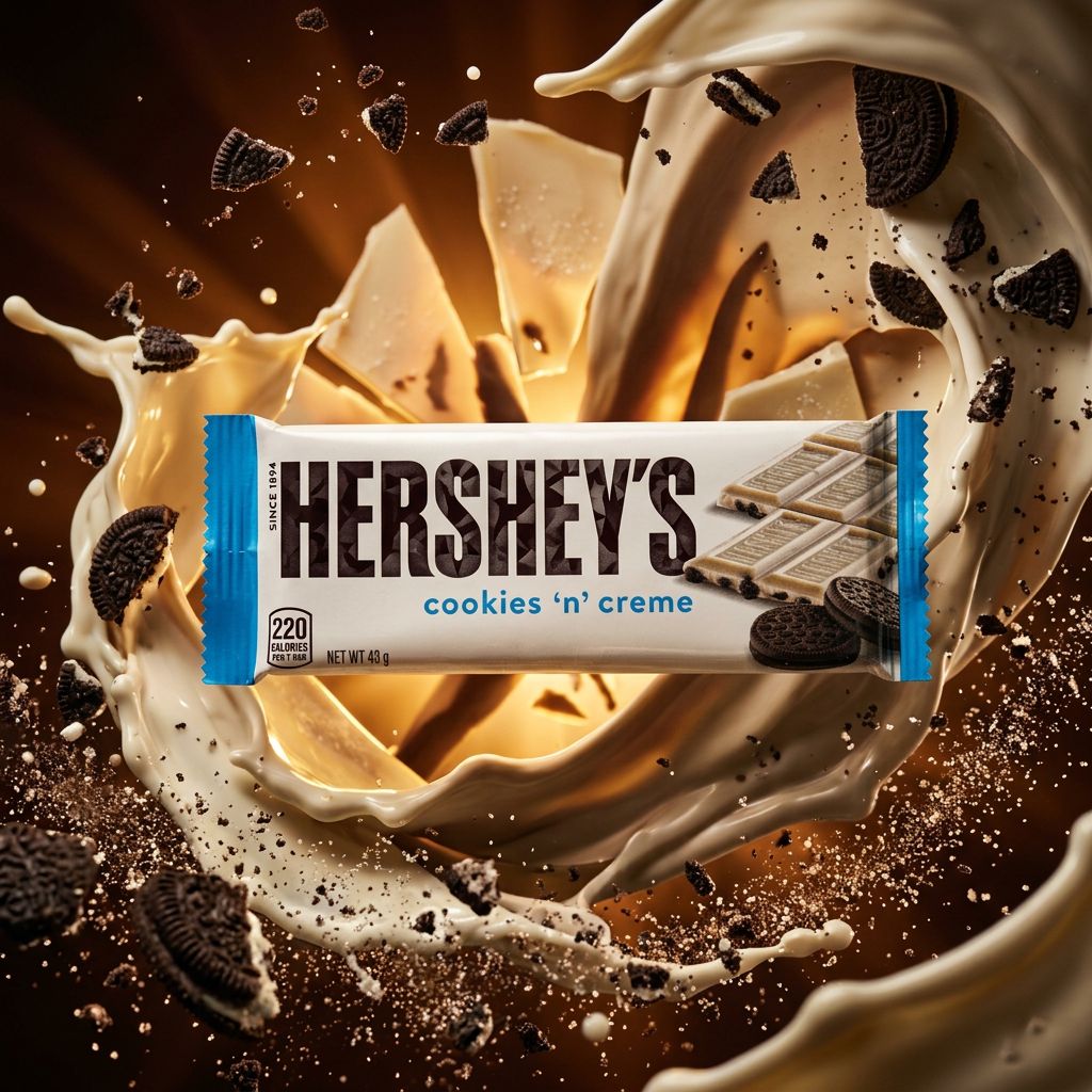 Hershey's Bar Cookies & Cream, chocolat blanc et biscuits, snack américain emblématique, disponible sur My American Shop