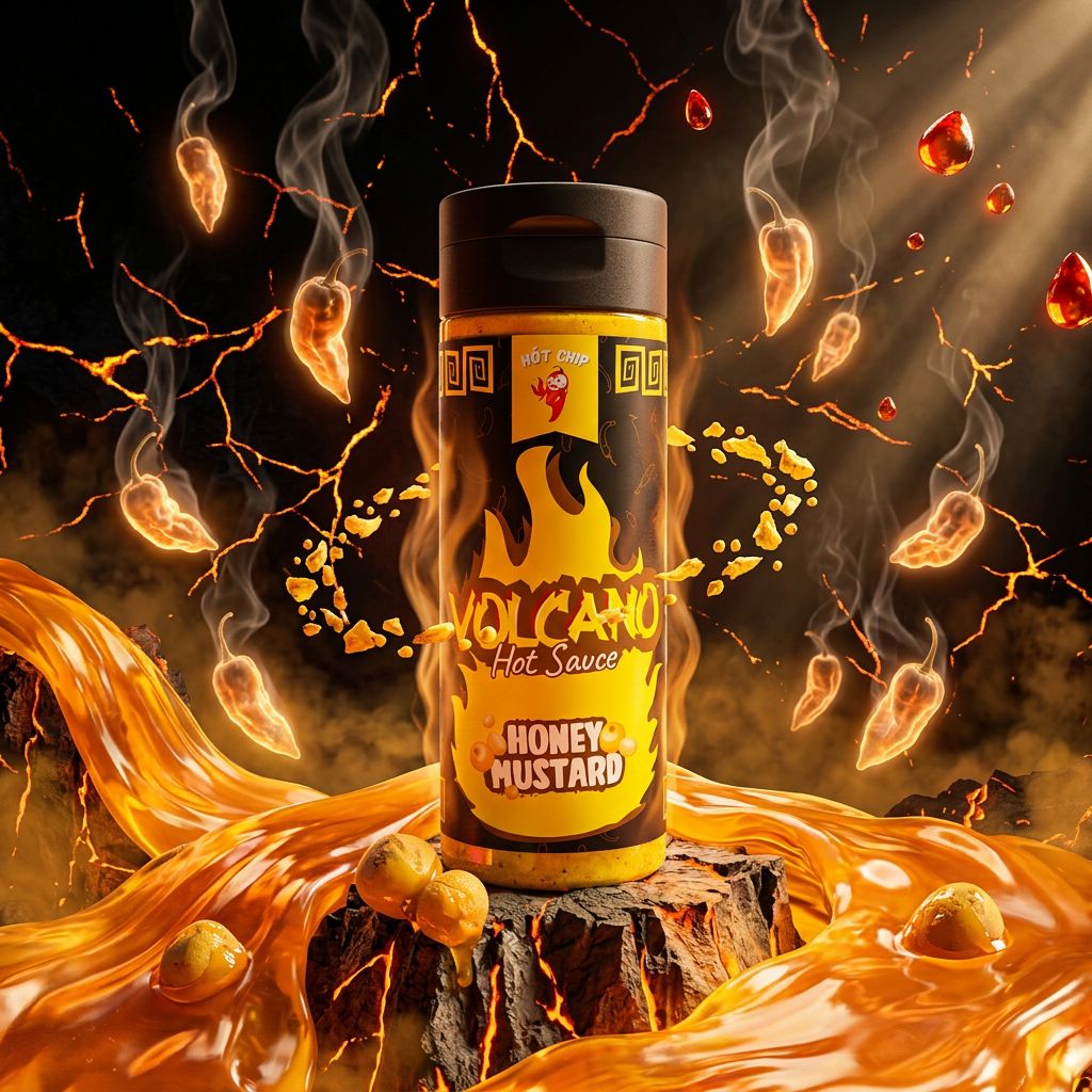 Hot Chip Volcano Chilli Mustard With Honey Hot Sauce au Ghost Pepper, disponible sur My American Shop