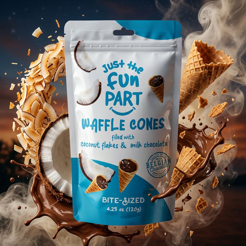 Just The Fun Part Coconut Flakes & Milk Chocolate, snack américain noix de coco et chocolat au lait, disponible sur My American Shop