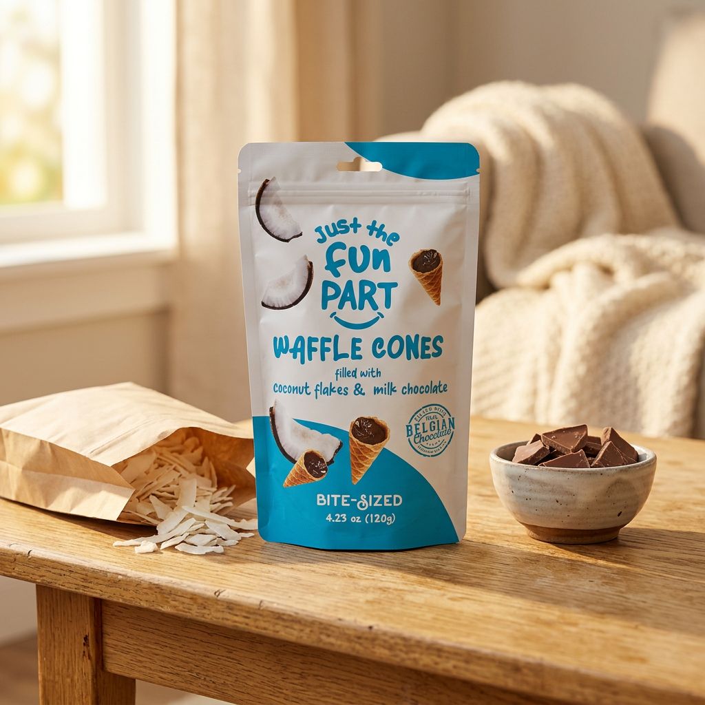 Just The Fun Part Coconut Flakes & Milk Chocolate, snack américain noix de coco et chocolat au lait, disponible sur My American Shop