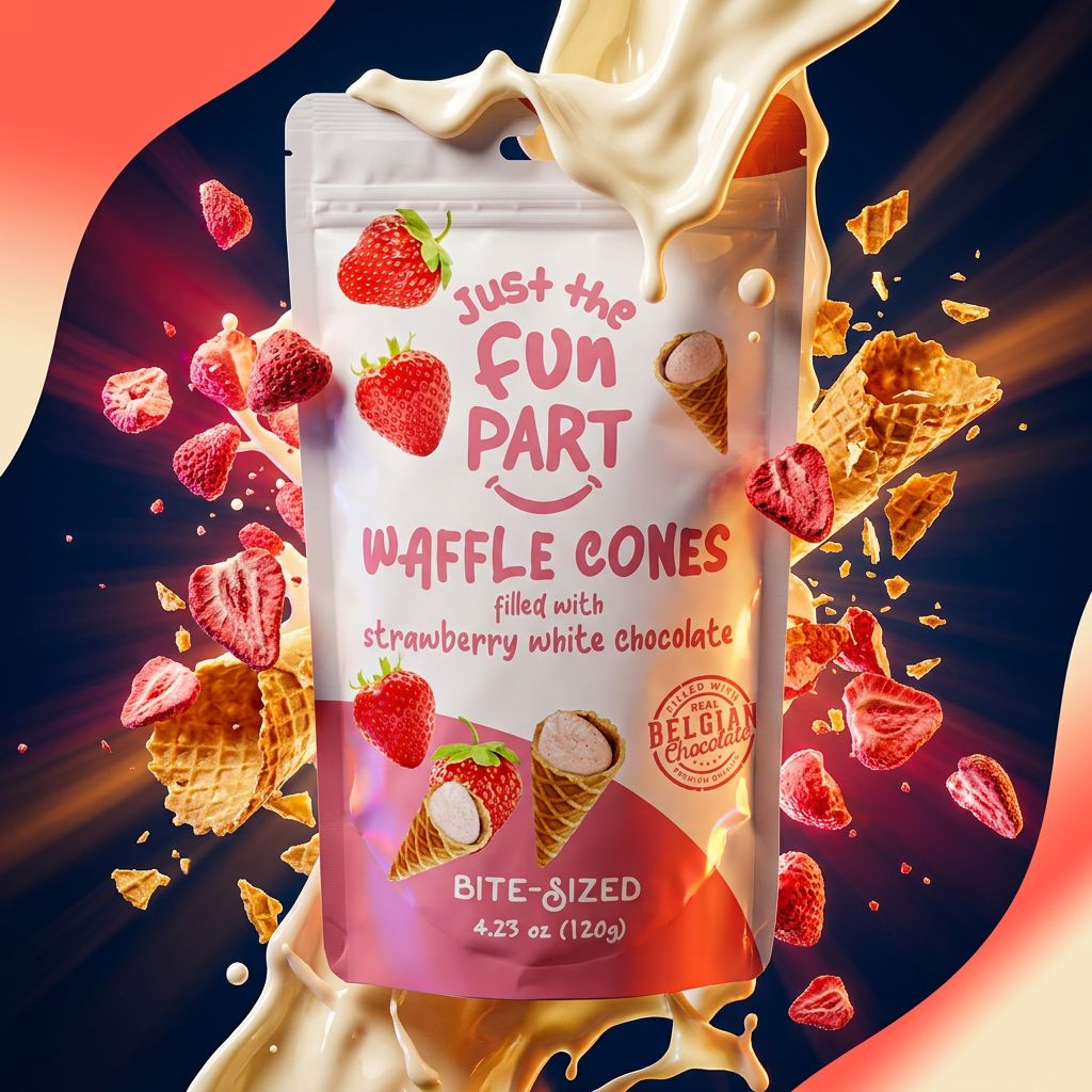 Just The Fun Part Strawberry & White Chocolate, snack américain chocolat blanc fraise gaufrette importé, disponible sur My American Shop