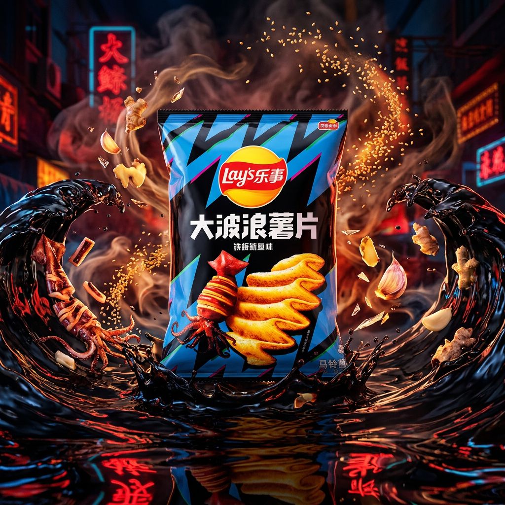 Lay's Deep Ridged Squid, chips import Chine saveur calamar grillé umami, disponible sur My American Shop