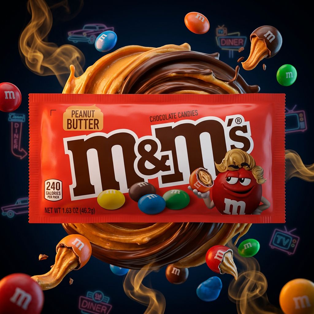 M&M's Peanut Butter, sachet importé des États-Unis, billes chocolat coeur beurre de cacahuète, disponible sur My American Shop