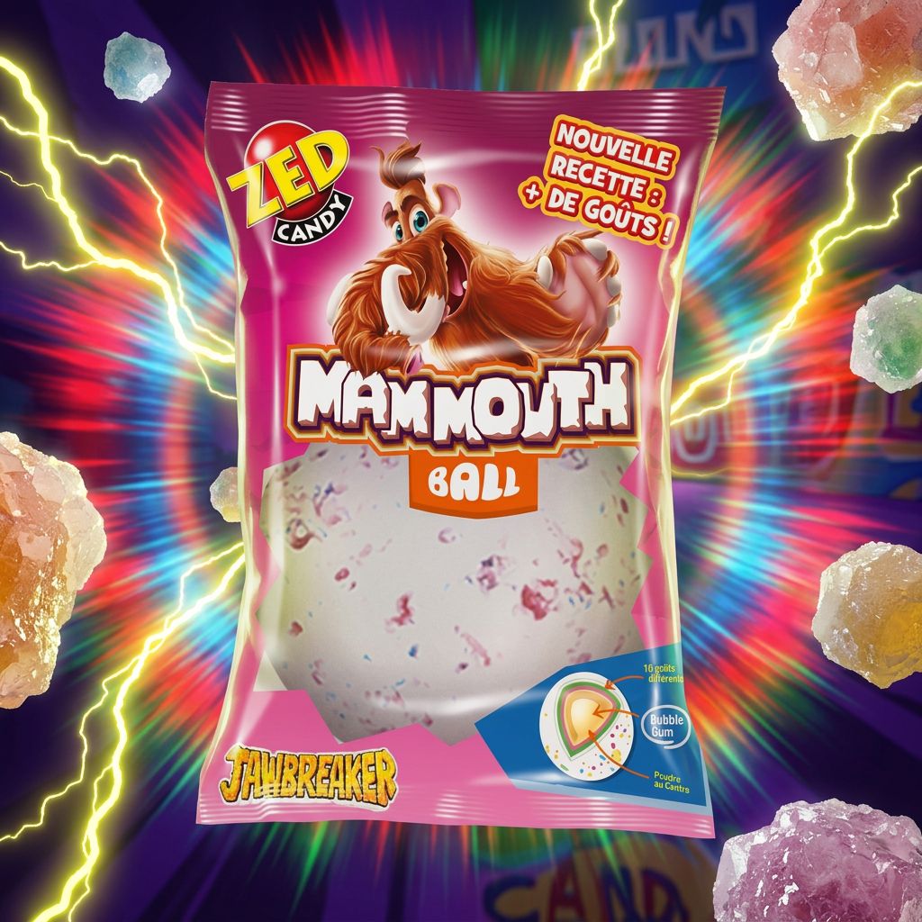 Mammouth Jawbreaker Zed Candy, bonbon dur XXL fruité multicouche, format géant, disponible sur My American Shop