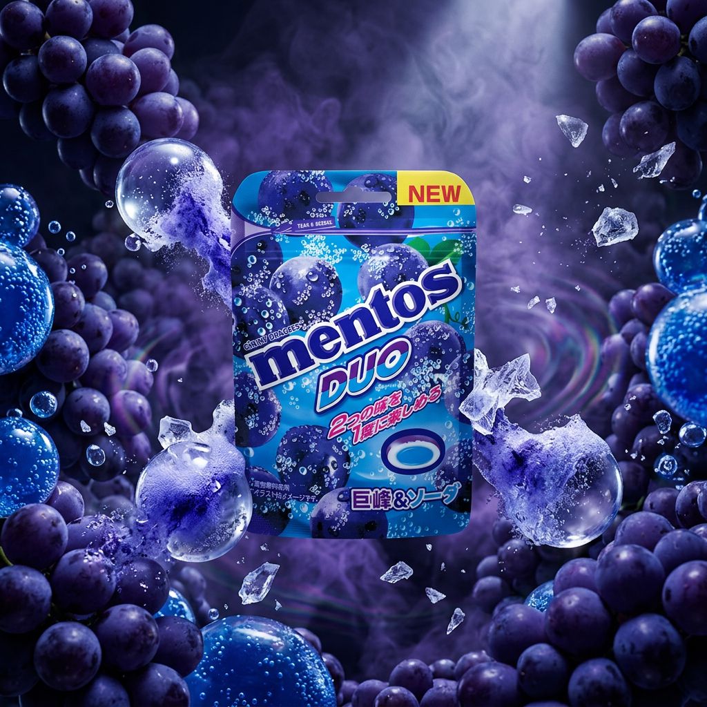 Mentos Duo raisin Kyoho et soda, bonbons japonais fruités et pétillants, disponible sur My American Shop