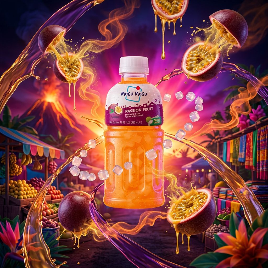 Mogu Mogu Passion Fruit, boisson thaïlandaise aux billes de nata de coco, 320ml, disponible sur My American Shop