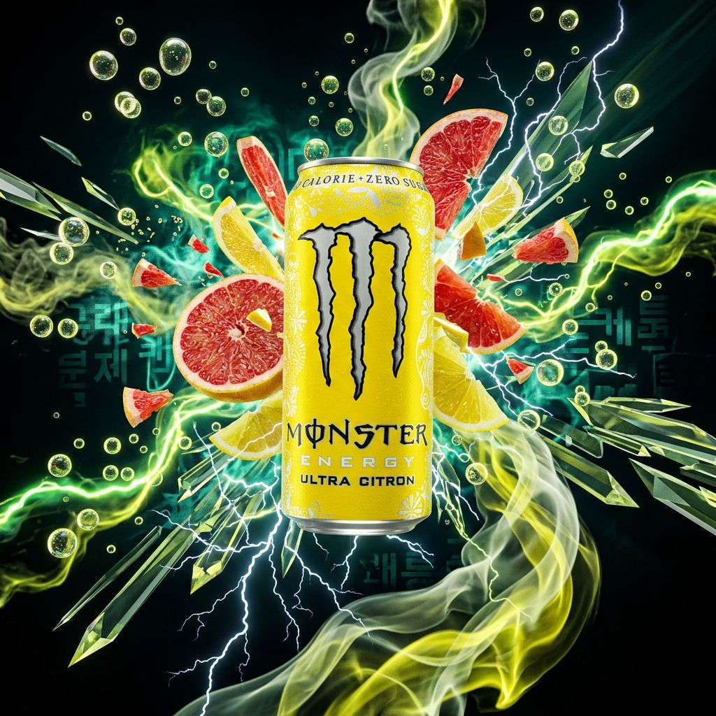 Monster Energy Citra canette coréenne zéro sucre agrumes 500ml, édition exclusive Corée du Sud, disponible sur My American Shop