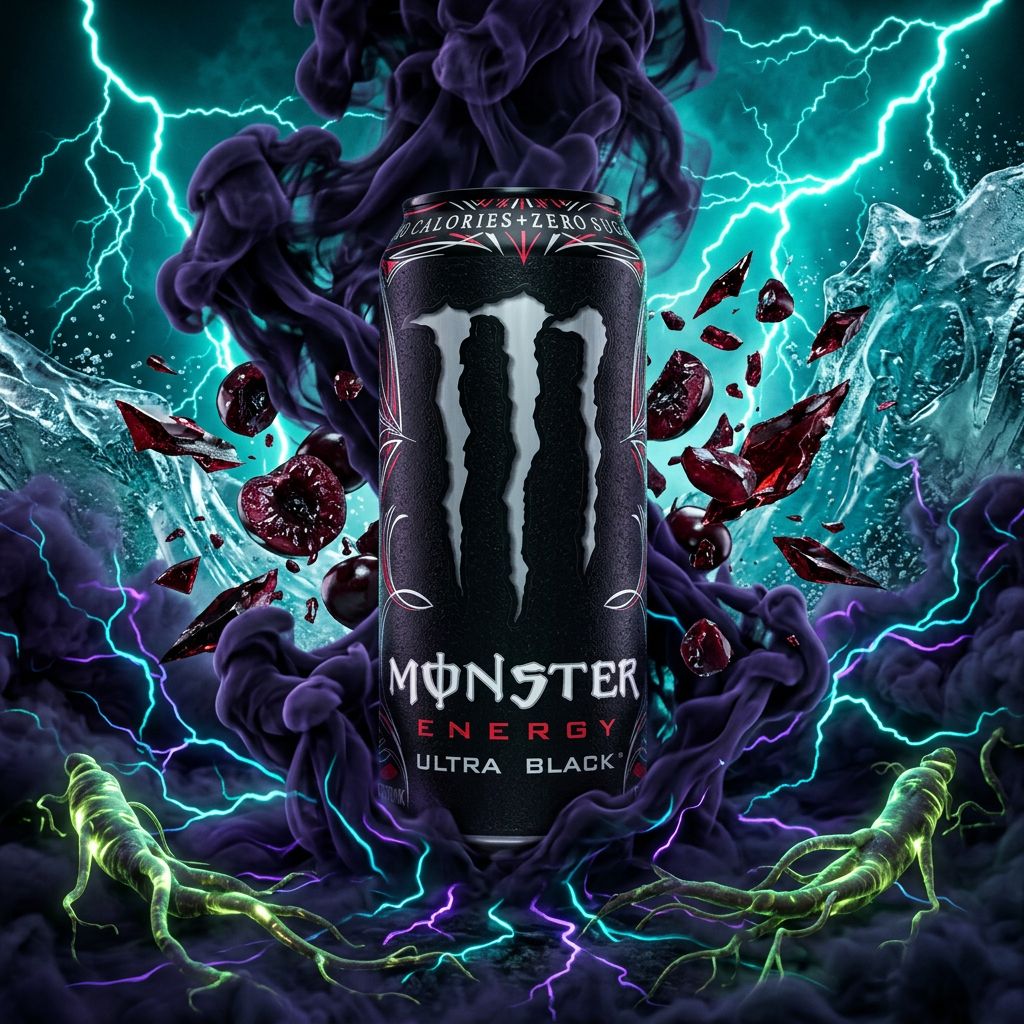 Monster Energy Ultra Black cerise noire, canette 500ml sans sucre, boisson energisante americaine disponible sur My American Shop