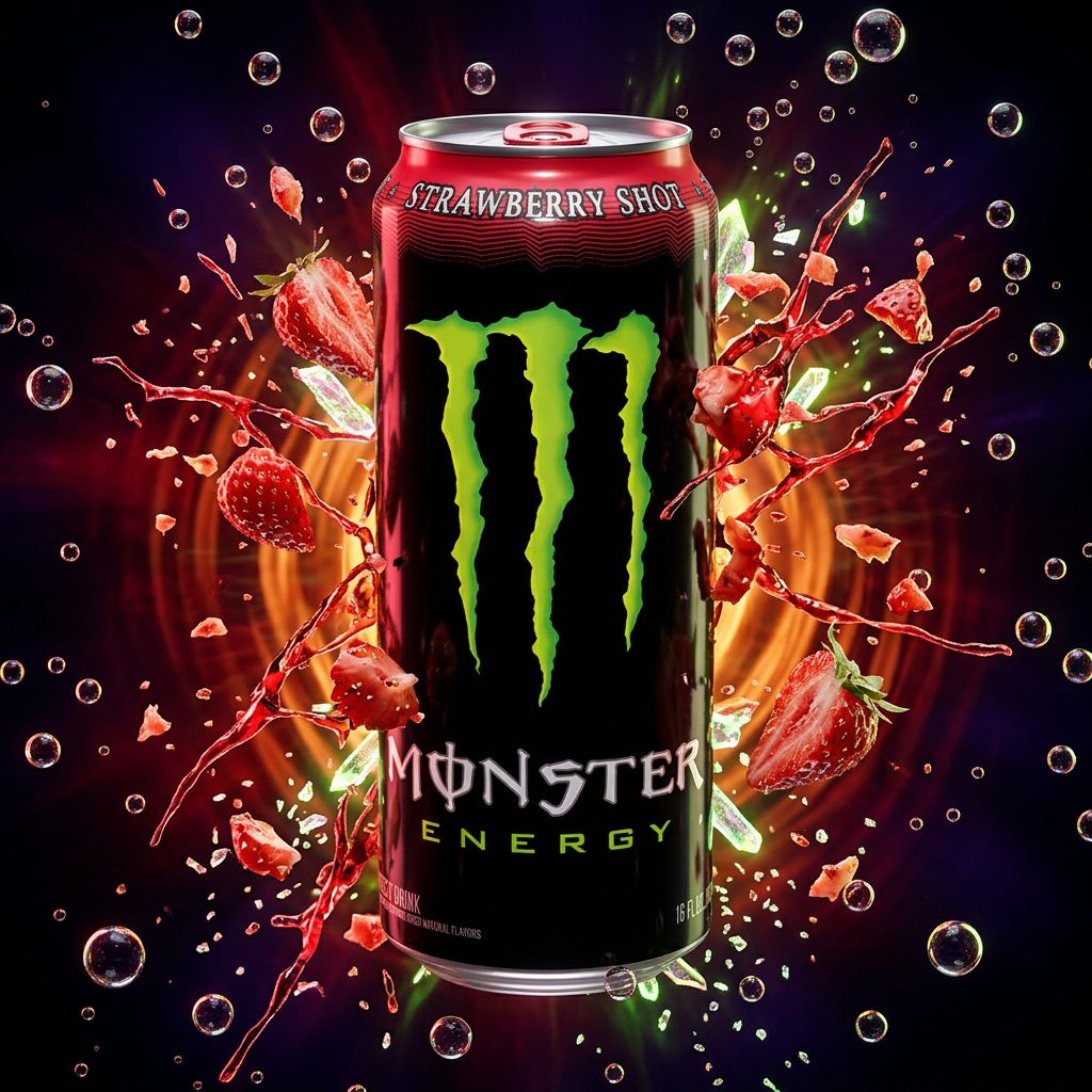Monster Strawberry Shot 60ml, shot énergisant fraise concentré, importé USA, disponible sur My American Shop