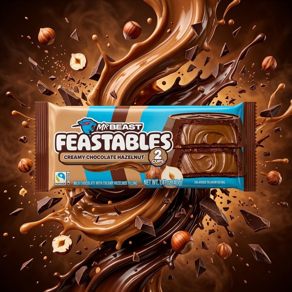 Feastables Cups Creamy Chocolate Hazelnut de MrBeast, cups chocolat noisette americaines, disponible sur My American Shop