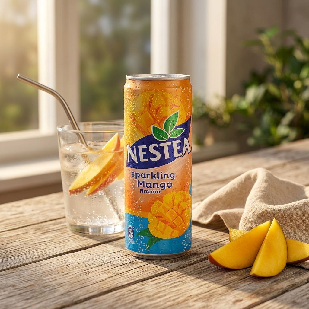 Nestea Sparkling Mango, boisson gazeuse au thé noir et mangue importée, disponible sur My American Shop