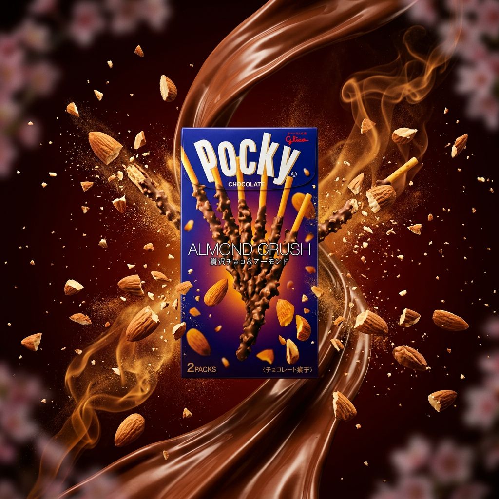 Pocky Almond Crush Big Glico, biscuits japonais chocolat lait et amandes grillées, format XXL, disponible sur My American Shop