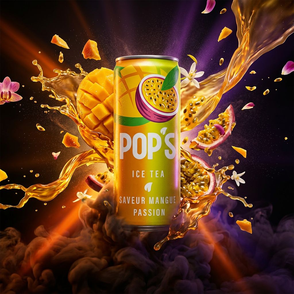 Canette Pop's Ice Tea Mangue Passion Fruit, boisson thé glacé fruitée origine France, disponible sur My American Shop