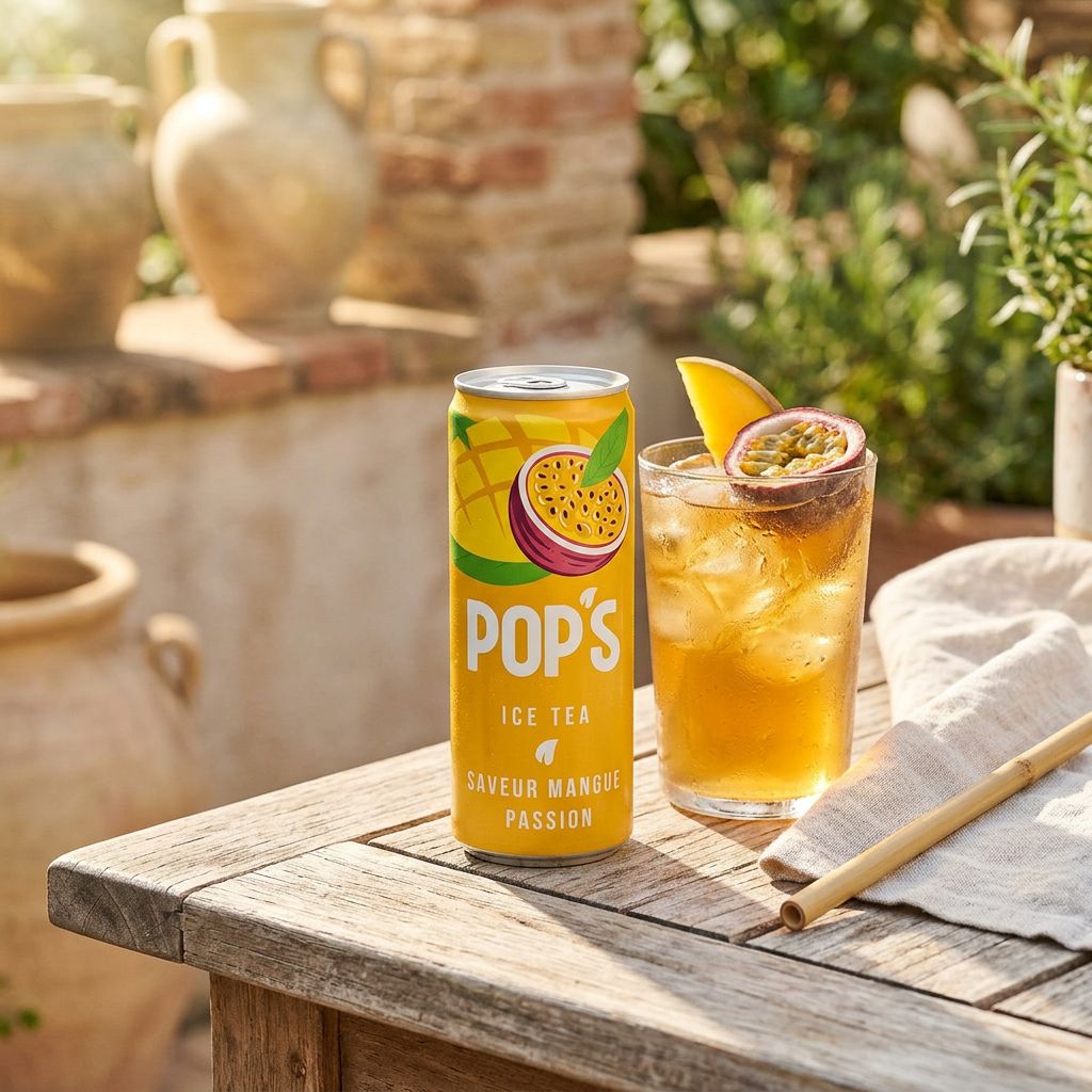 Canette Pop's Ice Tea Mangue Passion Fruit, boisson thé glacé fruitée origine France, disponible sur My American Shop