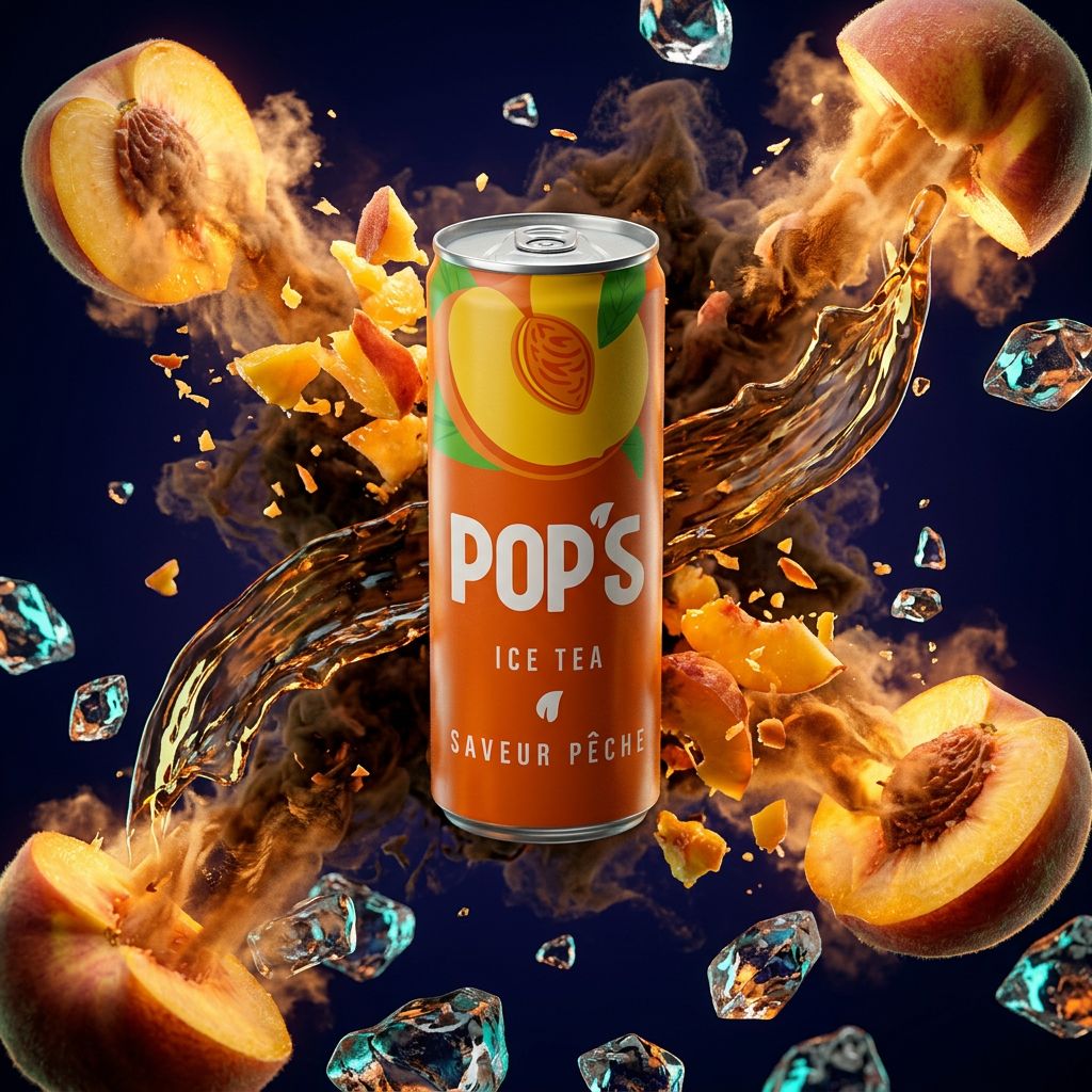 Pop's Ice Tea Pêche en canette, boisson rafraîchissante française au thé noir, disponible sur My American Shop