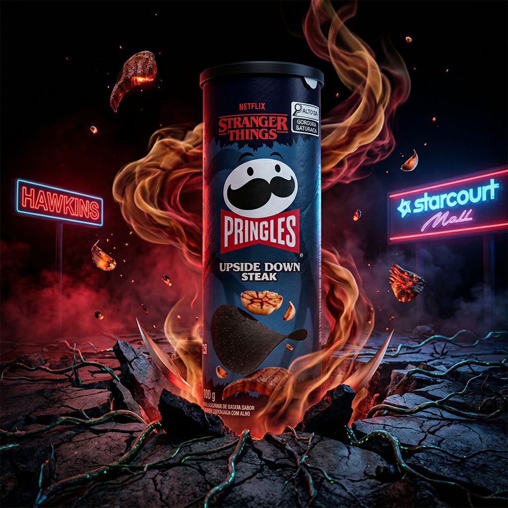 Pringles Stranger Things Upside Down Steak, édition limitée saveur steak fumé ail, import USA, disponible sur My American Shop
