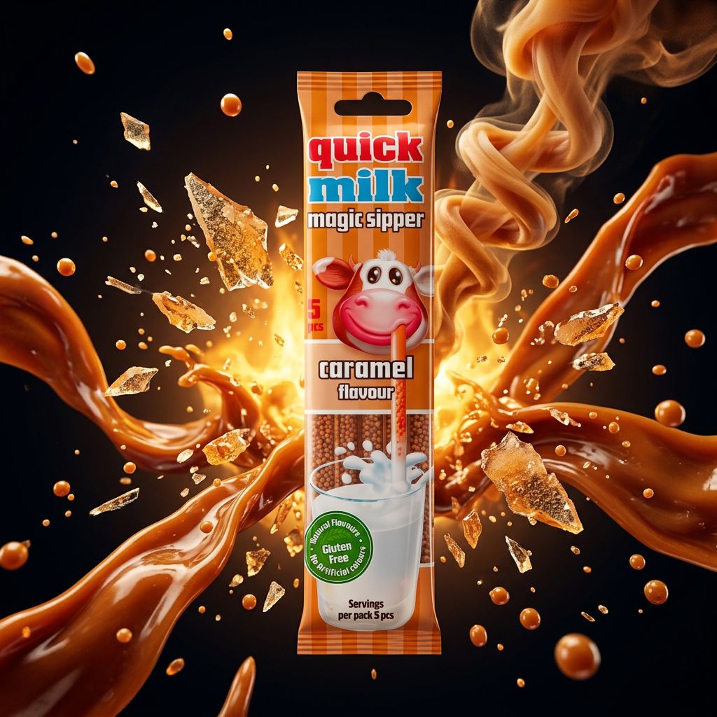 Quick Milk Magic Sipper Caramel, paille aromatisée américaine infusant le lait, disponible sur My American Shop