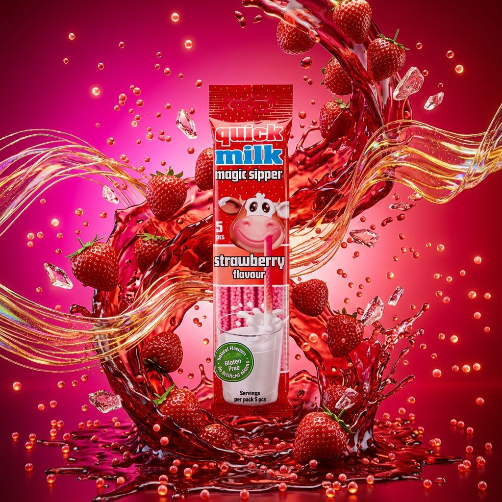 Quick Milk Magic Sipper Strawberry, paille aromatisée fraise importée des USA, disponible sur My American Shop