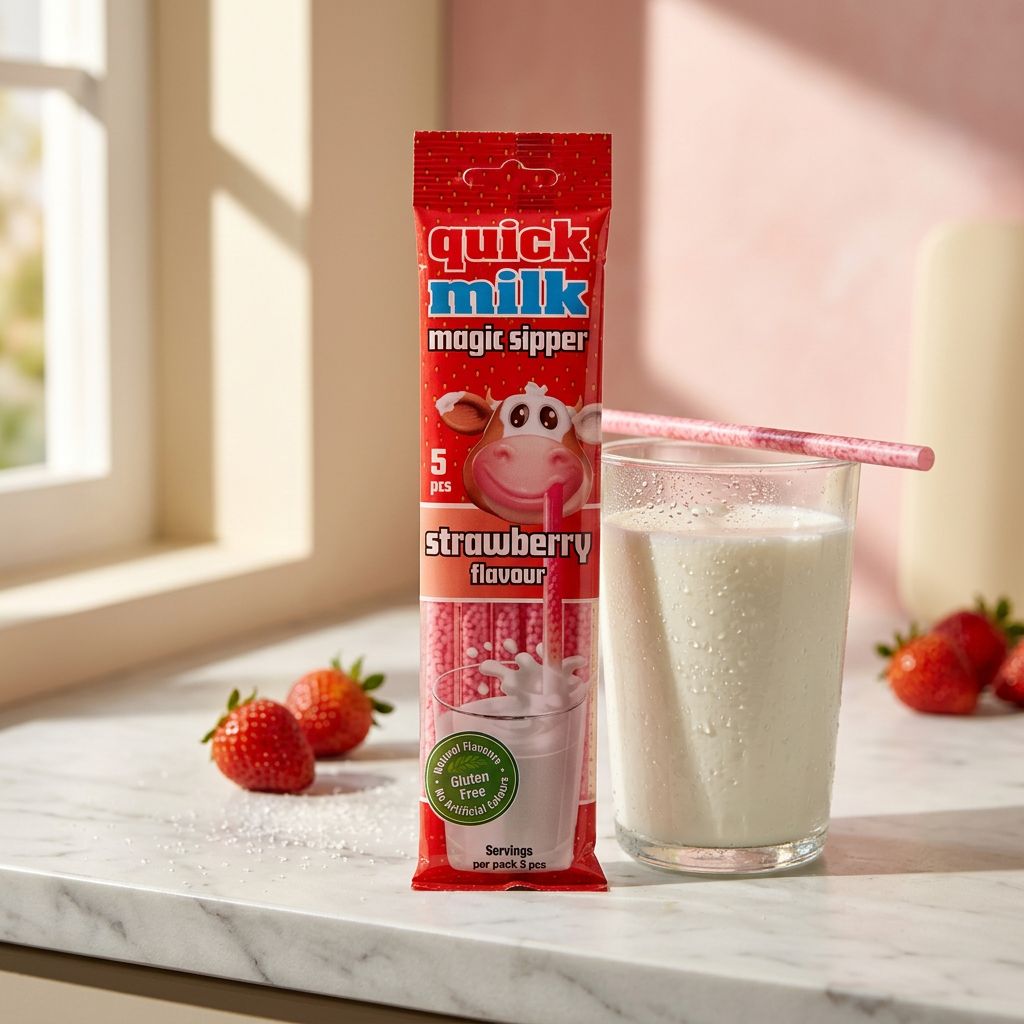 Quick Milk Magic Sipper Strawberry, paille aromatisée fraise importée des USA, disponible sur My American Shop