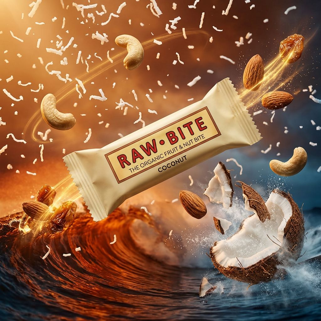 Rawbite Organic Fruit & Nut Coconut, barre bio noix cajou amandes coco, marque scandinave, disponible sur My American Shop