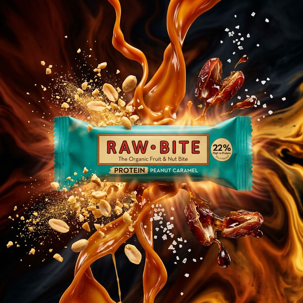 Rawbite Organic Protein barre bio cacahuète caramel 22g protéines origine scandinave disponible sur My American Shop