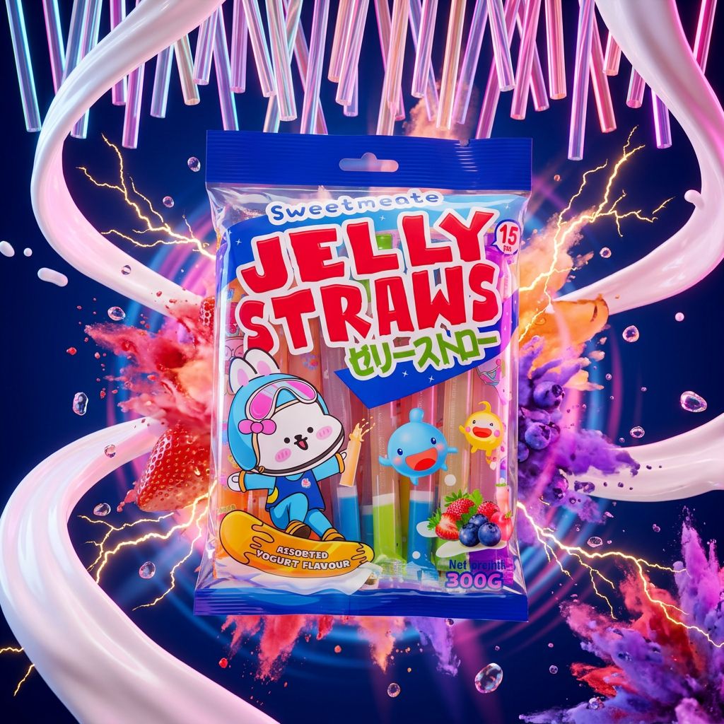 SweetMellow Jelly Straws saveur yaourt fraise peche myrtille, bonbons geleifies importes, disponible sur My American Shop