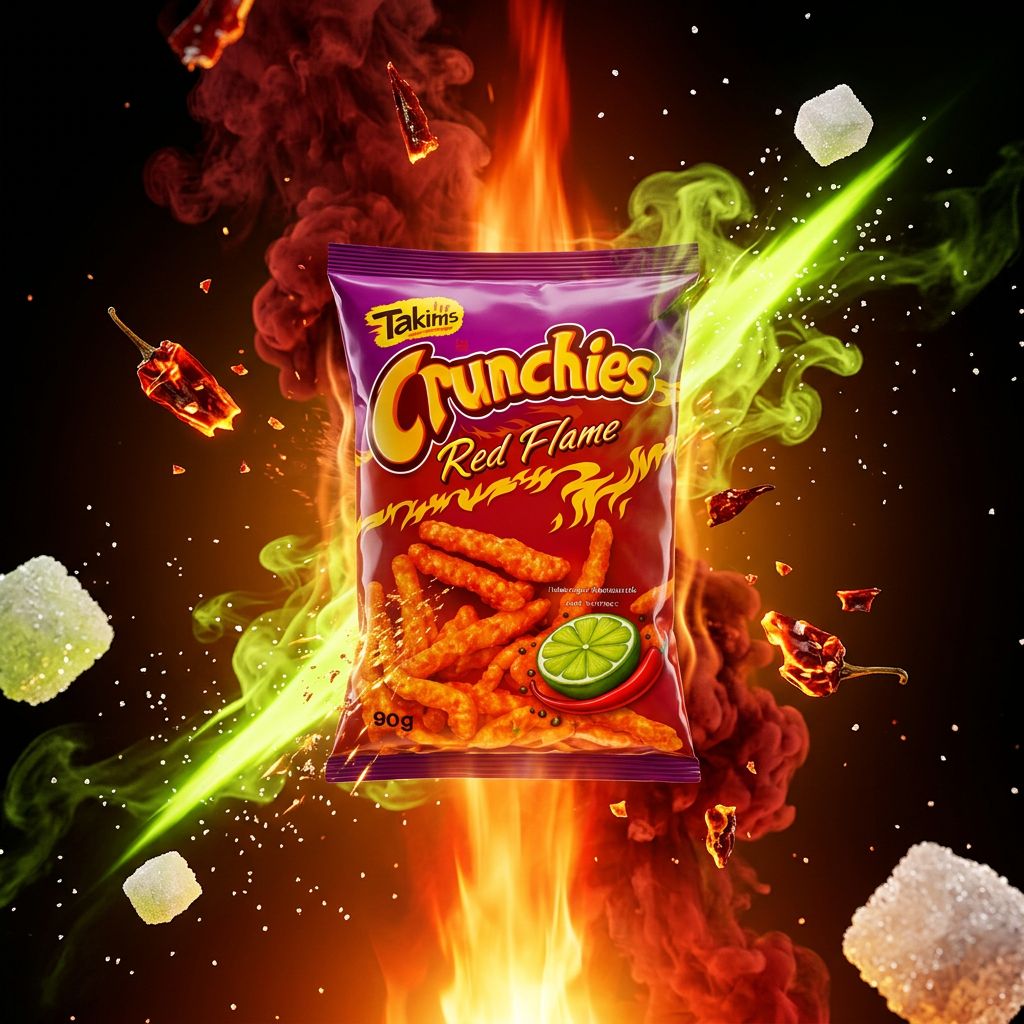 Takis Crunchies Red Flame Chili & Lime, snack soufflé épicé américain au piment et citron vert, disponible sur My American Shop
