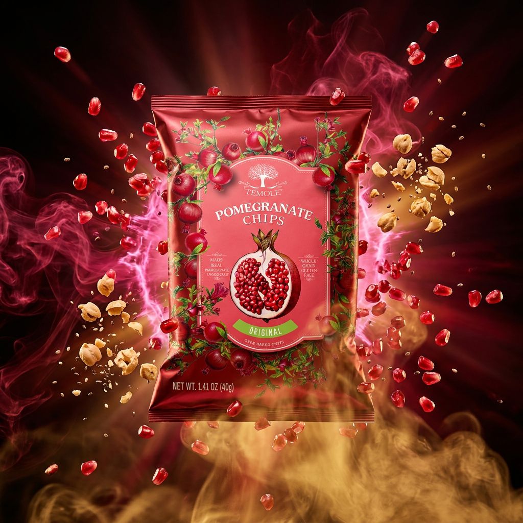 Temole Pomegranate Chips Original, chips croquantes à la grenade riches en protéines, disponible sur My American Shop