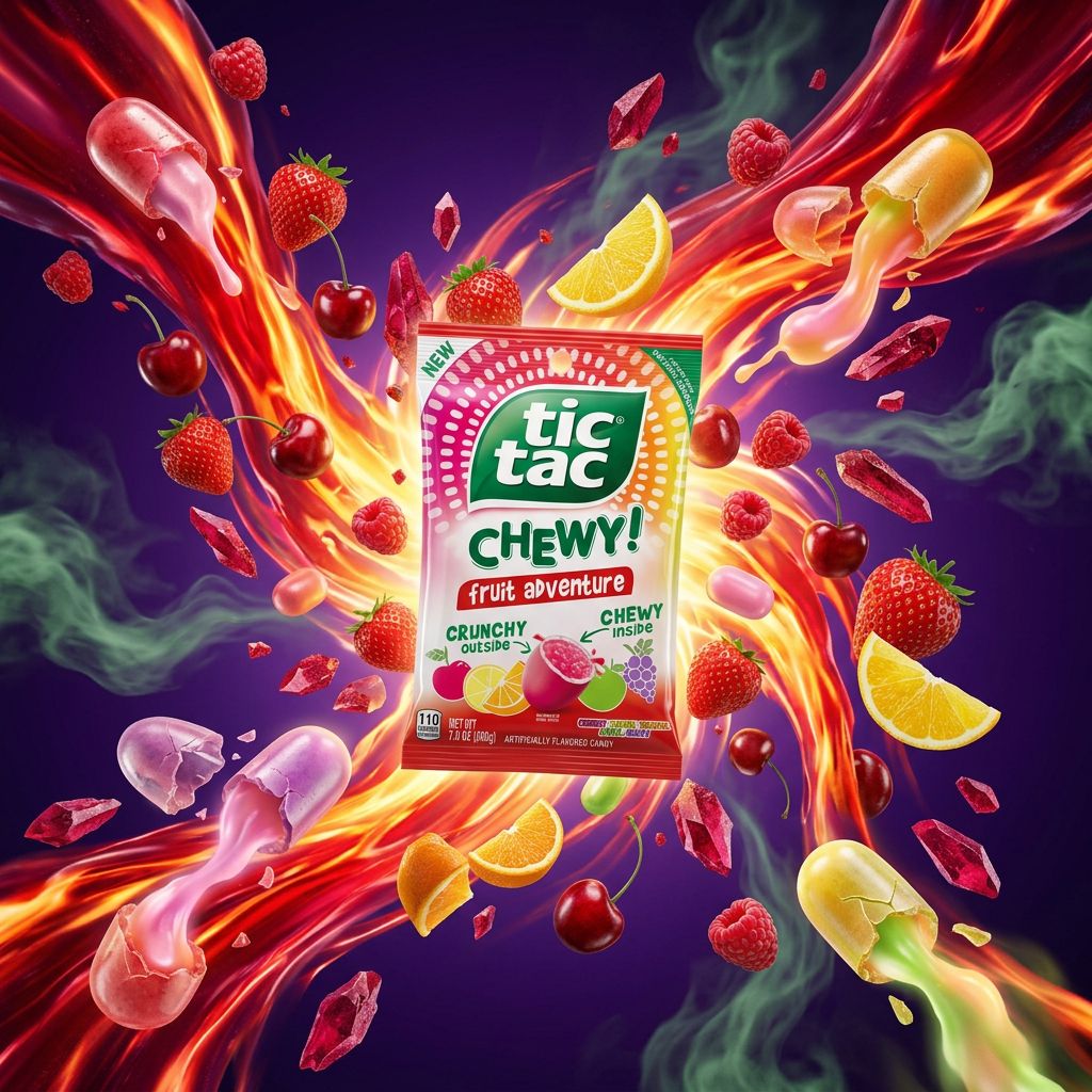 Tic Tac Chewy Fruit Adventure, bonbon américain fruits mixtes, texture croquante et moelleuse, disponible sur My American Shop