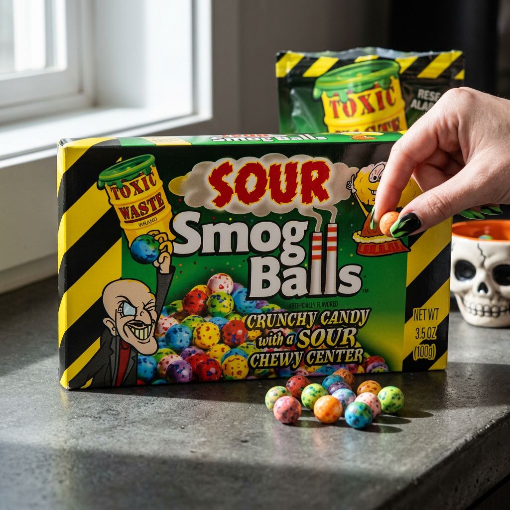 Toxic Waste Sour Smog Balls, billes acidulées croquantes importées des États-Unis, disponible sur My American Shop
