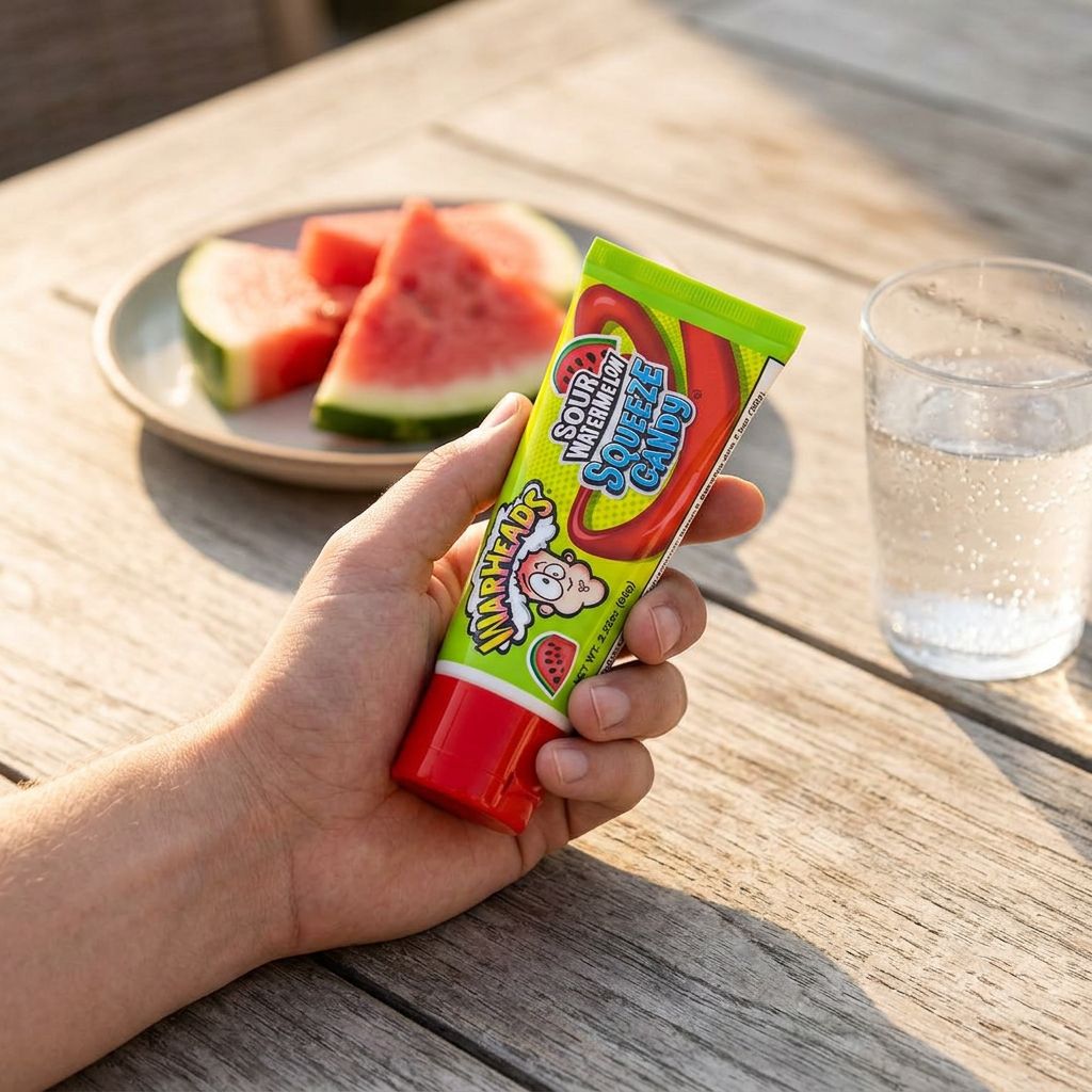 Warheads Squeeze Candy Sour Watermelon, bonbon gel acidulé pastèque américain en tube souple, disponible sur My American Shop
