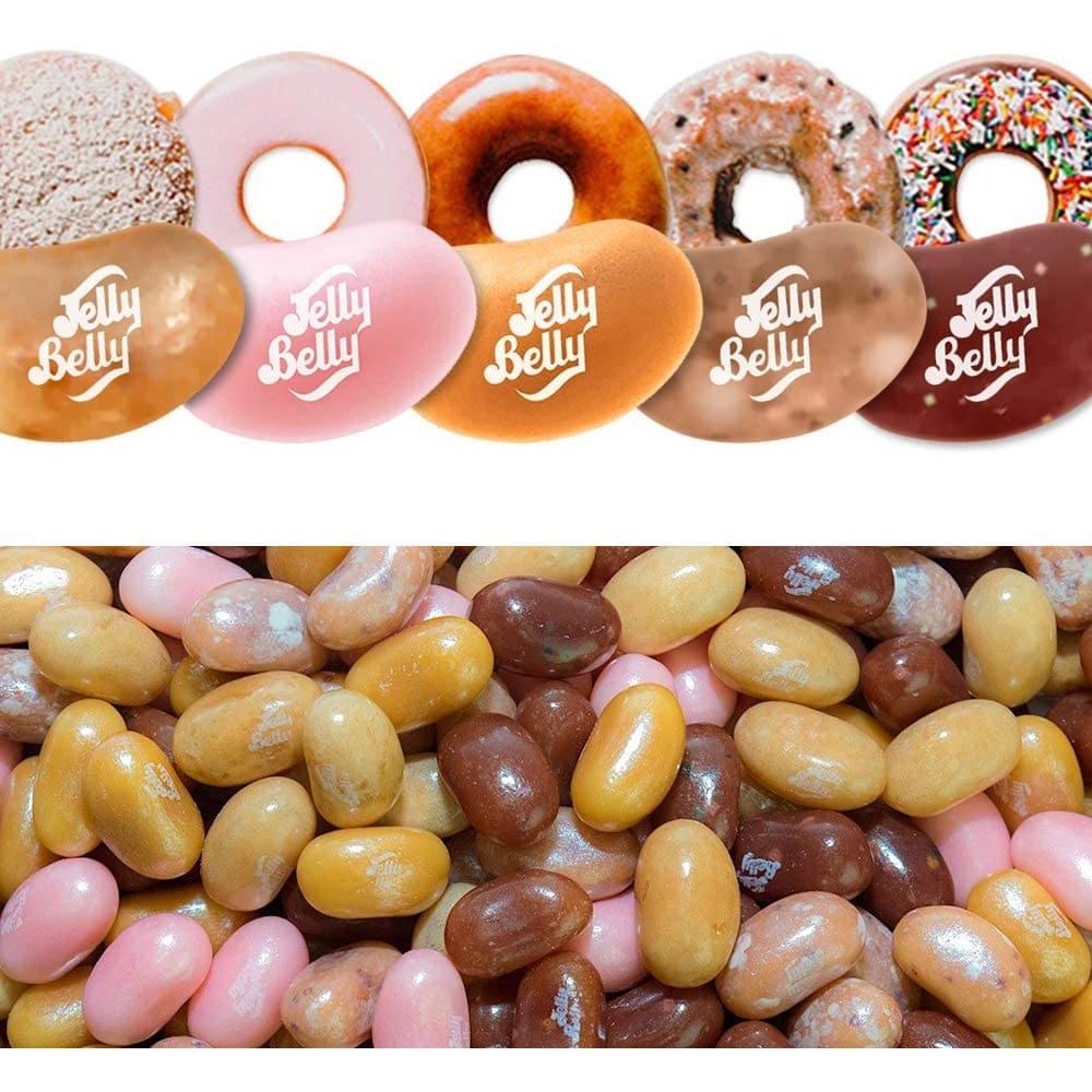 En haut il y a des 5 bonbons et leur donut correspondant, en bas un tas de petits bonbons en forme d’haricots