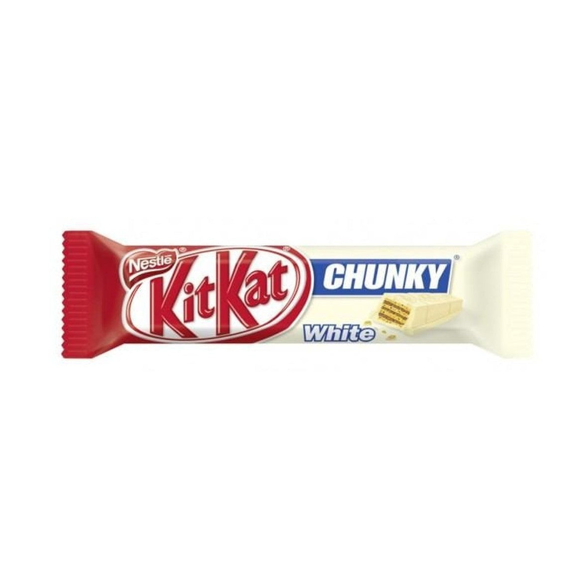 Un emballage rouge à gauche et couleur crème à droite, il y a un biscuit en bâtonnet blanc cassé avec à l’intérieur des traits marrons et beiges. Le tout sur fond blanc