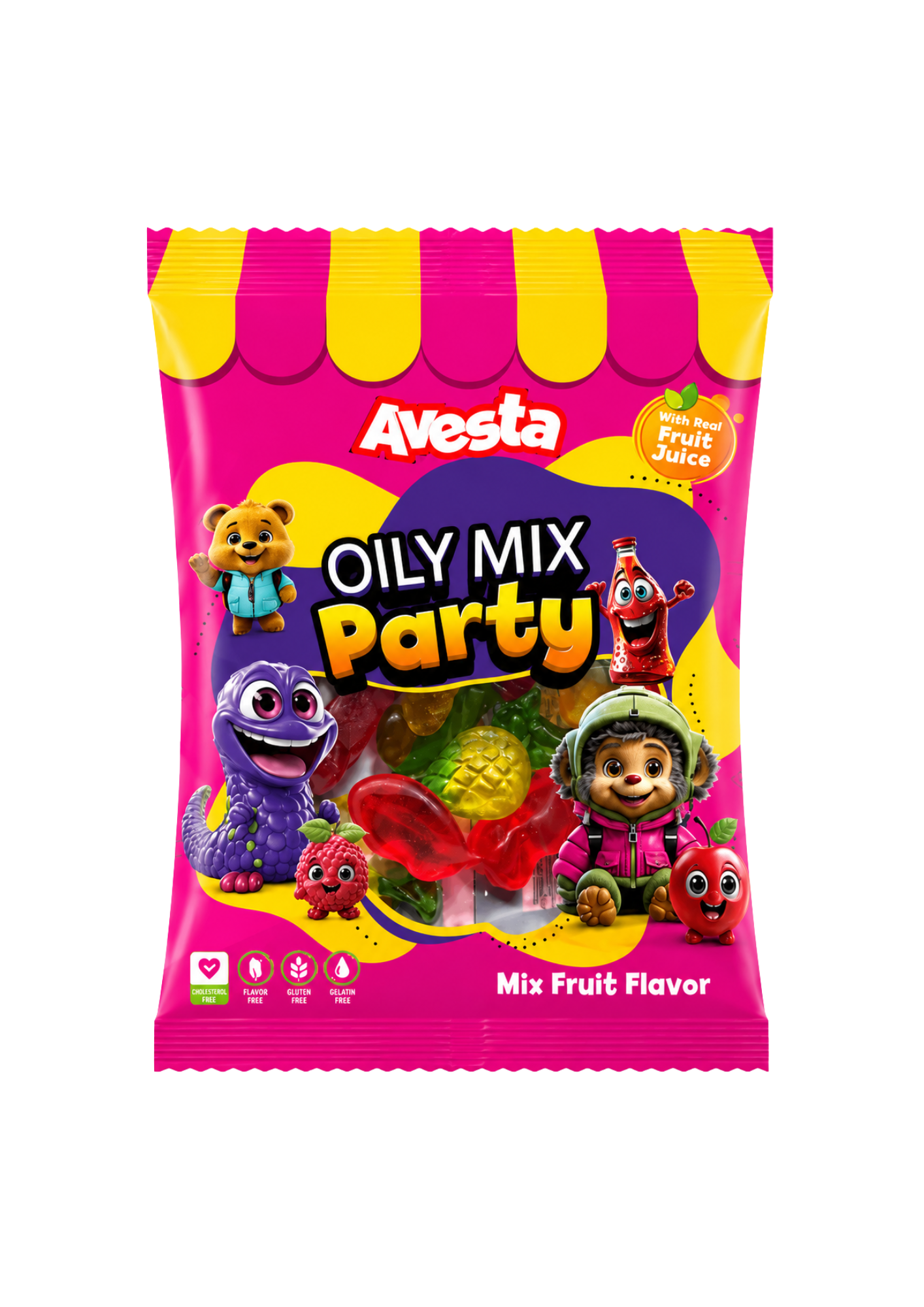 Avesta Oily Mix Party Gummy Fruit Flavor, bonbon américain mix de fruits brillant et moelleux en sachet party size