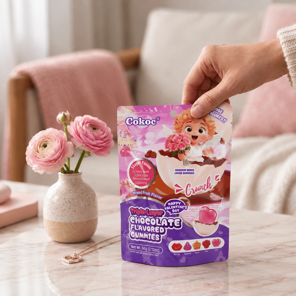 Cokoc Valentijnsdag-gummies met drie lagen en gemengde fruitsmaak