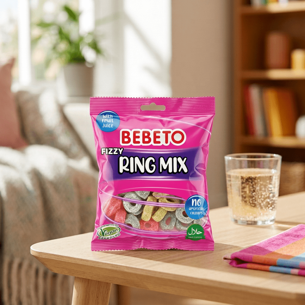 Bebeto Fizzy Ring Mix bonbons gélifiés acidulés en forme d’anneaux