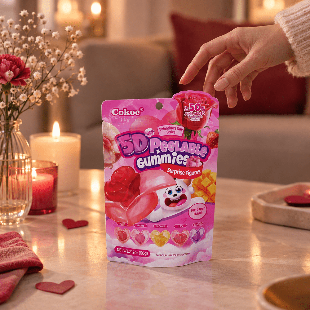 Cokoc 5D-afpelbare Valentijnsdag-gummies met gemengde fruitsmaak