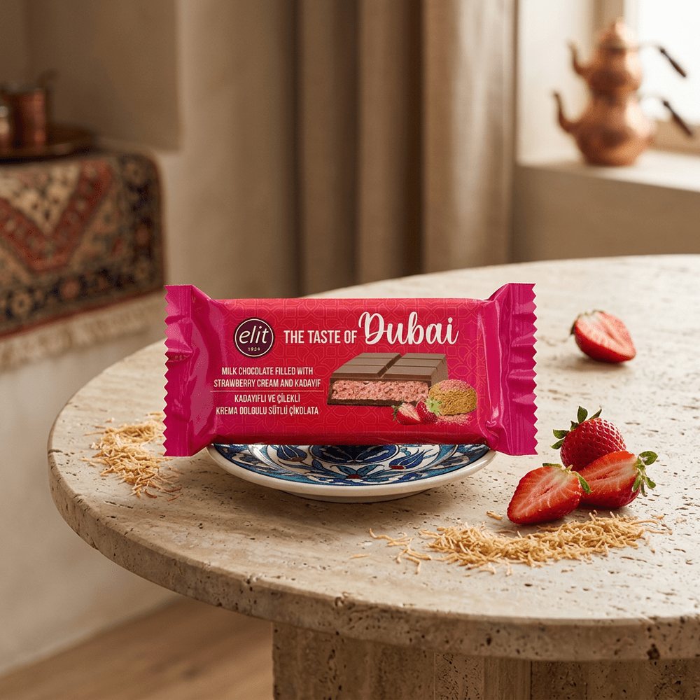 Elit Dubai Melkchocolade Aardbeienroom & Kadayif