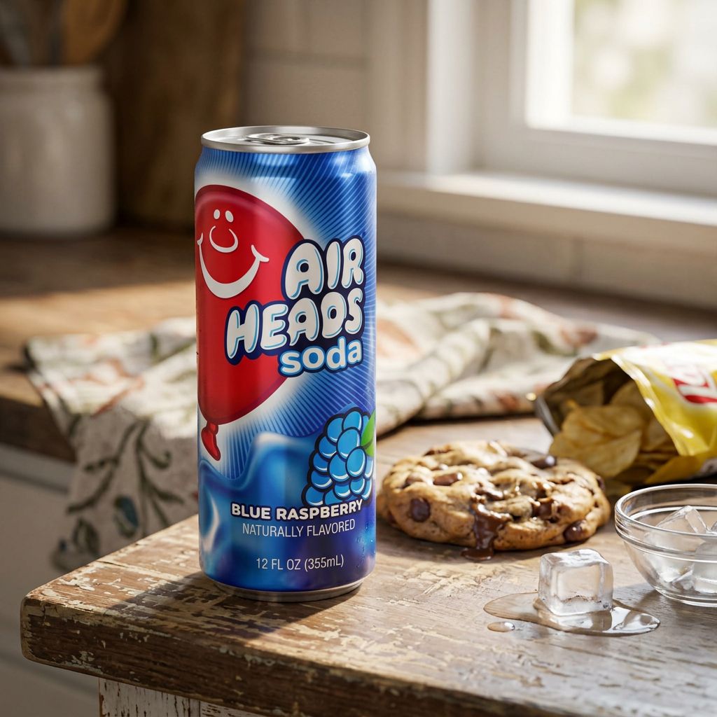 Airheads Soda Blue Raspberry, canette de soda gazeux américain saveur framboise bleue, disponible sur My American Shop